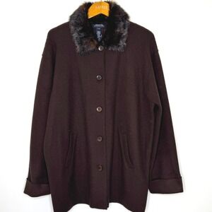 Jones New York Faux Fur Collar Wool Jacket XL‎ Brown